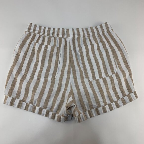 Old Navy Earth Brown White Striped Linen Blend High Rise Pull On Lounge Shorts M - Picture 5 of 5